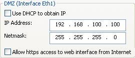 3) Define the IP Address and Netmask of the DMZ (Interface Eth1). This is the IP Address that will be used on the Ingate unit to connect to the DMZ network side on the existing Firewall. a. A Static IP Address and Netmask can be entered b.
