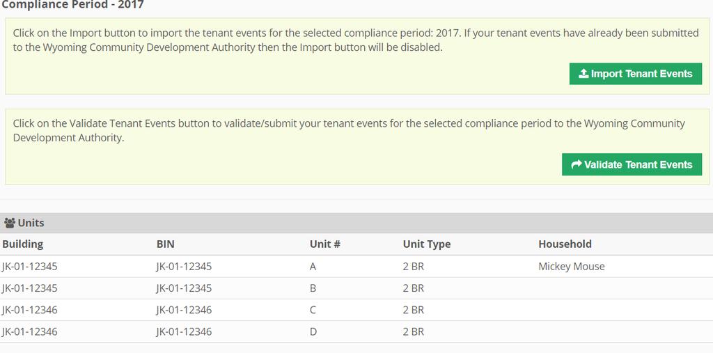 This should bring up the Units for this Property, like this: Do Not click on Import Tenant Events