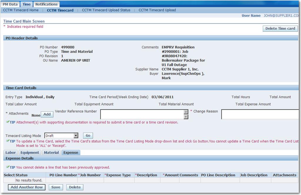 120 CCTM Supplier Training 4 5 Figure 5-50 4. Click the Expense tab as shown in 4 above. The Expense tab displays. 5. Click Add Another Row as shown in 5 above.