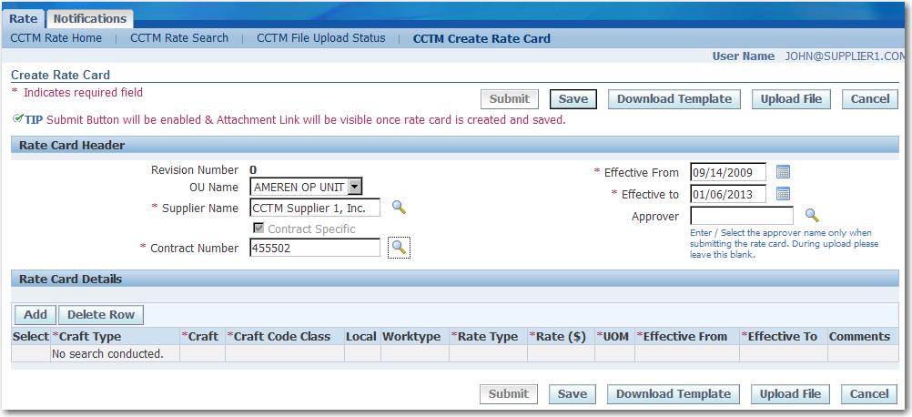 Creating Rate Cards 33 Lesson 3-4: Enter Rate Card Online and Submit for Approval In the online entry mode, all rate card data is entered into the CCTM rate card forms.