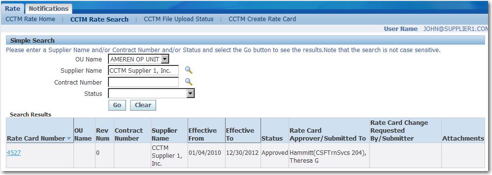 54 CCTM Supplier Training Lesson 4-1: Modify Approved Rate Cards Online 1 2 Figure 4-1 You can request changes for rates on approved rate cards; for example to reflect union increases or new labor or