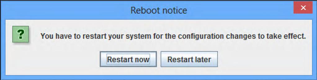 The Installation Complete window will display: Select Finish The Reboot notice window opens and gives the option to