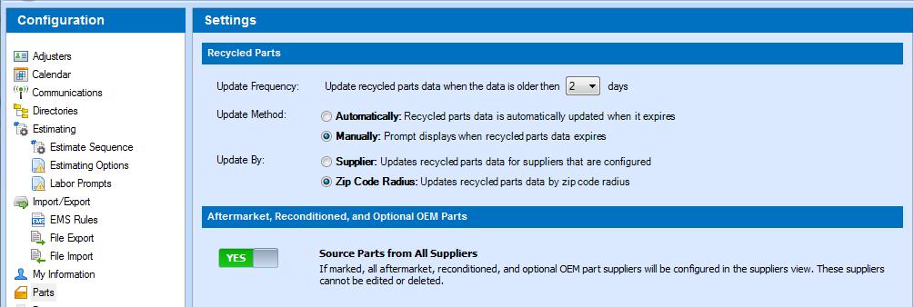 Set up Alternate Parts and Recycled Suppliers Setting up Alternate and Recycled Parts suppliers On your