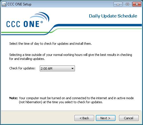 6. Next, select the time of day to check for updates and install them using the Daily Update Schedule screen.