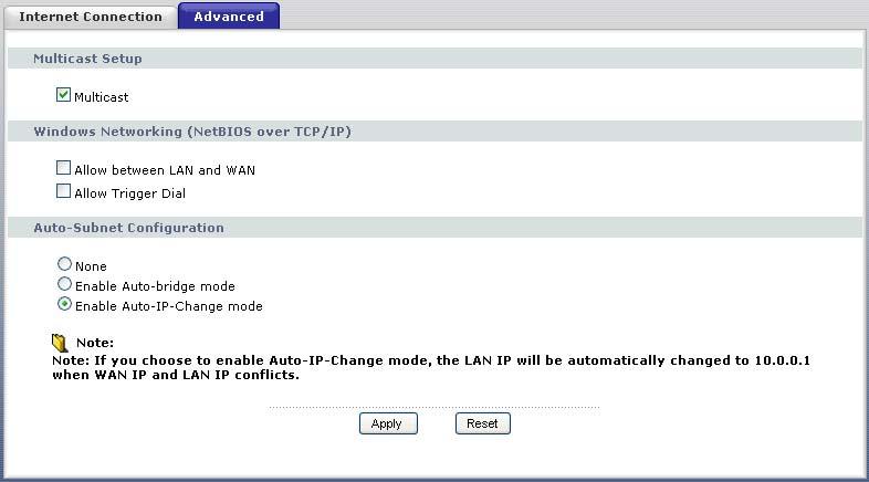 Chapter 8 WAN To change your NBG4115 s advanced WAN settings, click Network > WAN > Advanced. The screen appears as shown.