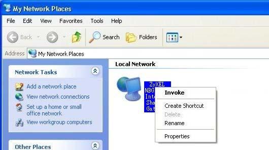 displays under Local Network. 5 Right-click on the icon for your NBG4115 and select Invoke.