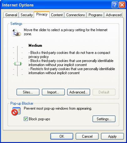 Appendix A Pop-up Windows, JavaScripts and Java Permissions 2 Select Settings to open the Pop-up Blocker Settings screen.