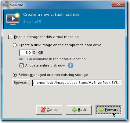 Quick Start Guide f. In the Step 4 of 5 dialog box, choose Select managed or other existing storage and click Browse. g.