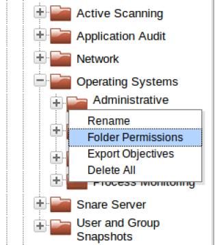 Selecting the "Folder Permissions" option will generate a dialog box that lists the Groups that are currently defined on the Snare Server, and provides the opportunity to add or remove