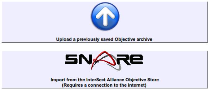 The 'Import from the InterSect Alliance Objective Store' button will allow you to select, and import, objectives.