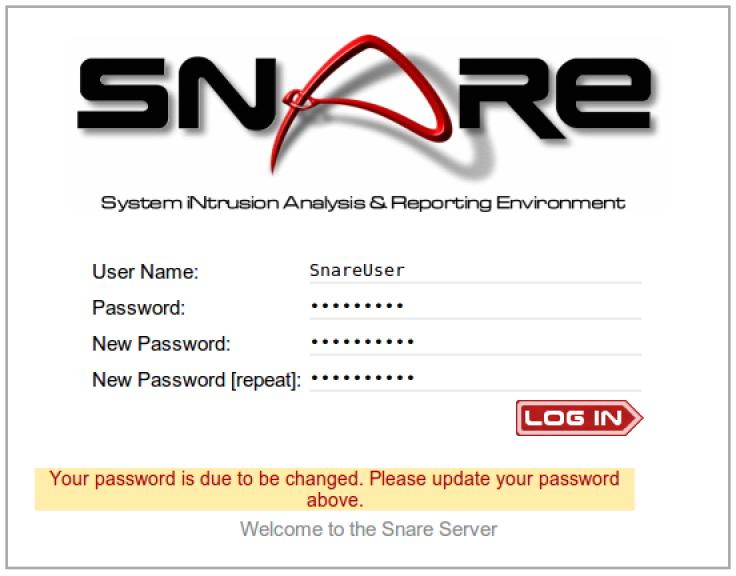 If a users account exceeds the 90 day password validity limit, the Snare Server will request a password update.