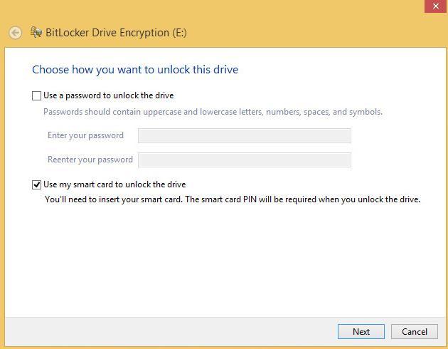 the certificate 4 On the BitLocker Drive Encryption window, select Use my smart