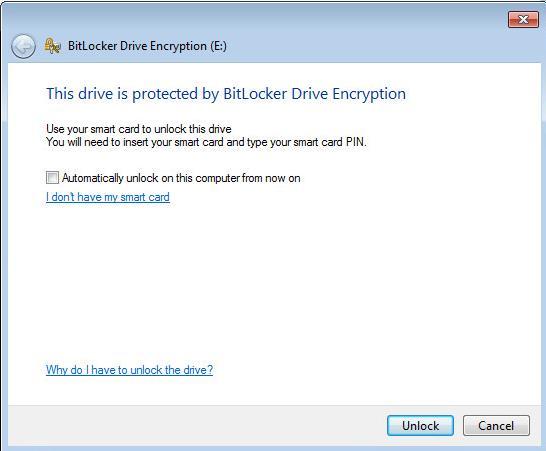 the encrypted drive and click Unlock Drive 3 Connect the smart card or