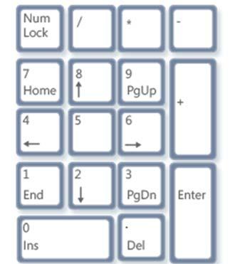 Using the numeric keypad The numeric keypad arranges the numerals 0 through 9, the arithmetic operators + (addition), (subtraction), * (multiplication), and / (division), and the decimal point as