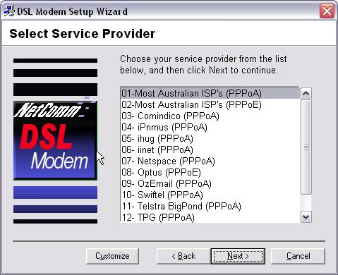 4. The Select Service Provider screen allows you to choose your service provider from a list of Australia s most common providers.