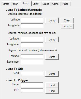 Polygon Selec on Editor Toolbar Jump Tab Jump To La tude/longitude: This allows you to enter the la tude and longitude coordinates in decimal degrees; degree, minutes, seconds; or degree, decimal