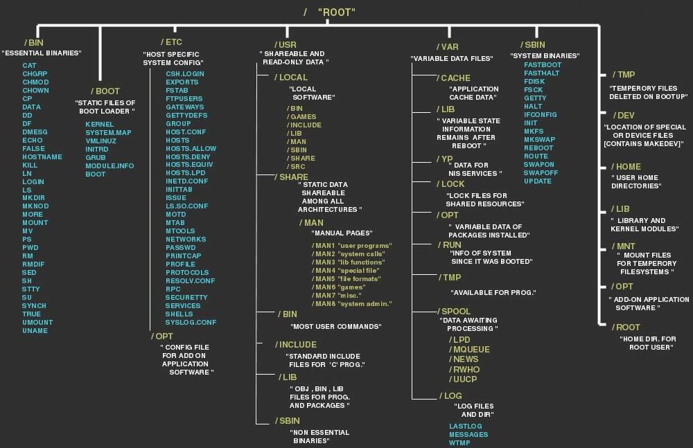 Unix file system Organized in a tree structure.