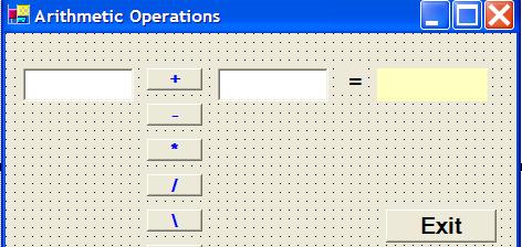 The design/gui of application should look similar to the following figure: Control Objects and Their Properties Control Name Text ForeColor Font Size Others Form1 Default Arithmetic Operations