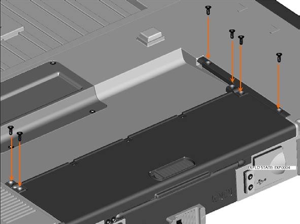 3. Secure the docking door with the 6 screws provided. 6.3 VGA Door The VGA Door is located on the rear panel of the notebook, and protects the serial and video connectors.