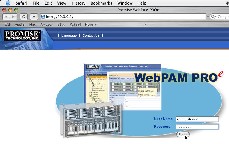 Task 5: Performing the Initial Setup Figure 9 WebPAM PROe log-in screen Changing VTrak s Network Settings.