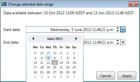 Modify date range observed table Click on the change date range icon in the toolbar area.