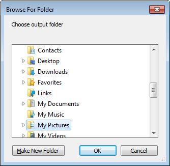 Click on the icon to select the folder where you want to save the images.