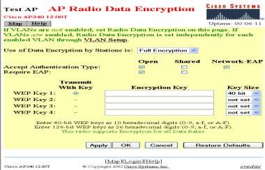 C.A3. Since there is no dynamic WEP key generation functionality for Cisco 340 AP, full encryption must be enabled. The WEP privacy is supported with the EAP authentication for this configuration. B.