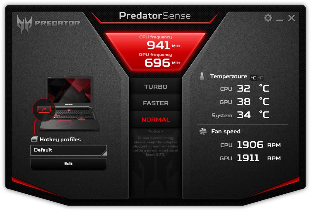 PredatorSense - 39 P REDATORS ENSE PredatorSense helps you to gain the edge in your games by allowing you to overclock processors, record macros, and assign them to programmable keys.