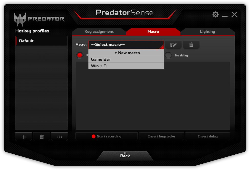 44 - PredatorSense Click the Menu bar to show a list