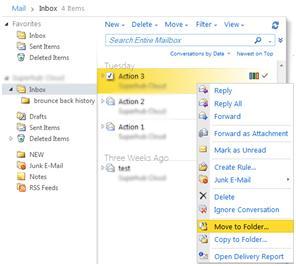 Click and drag the message and drop it in the destination folder in the Navigation Pane. OR 1.