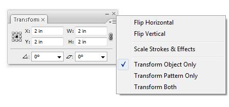 Transform Objects Transform panel list arrow Rotate text