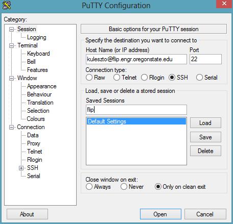 Putty Configuration [username]@[server] Server name Save