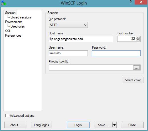 WinSCP Configuration [server] [username]