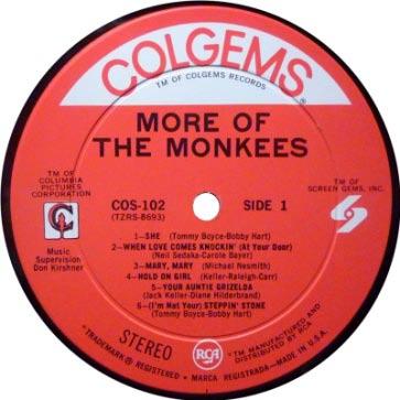 Red/White Label TM of Colgems Records under COLGEMS at top With symbol beside COLGEMS Years: Spring,
