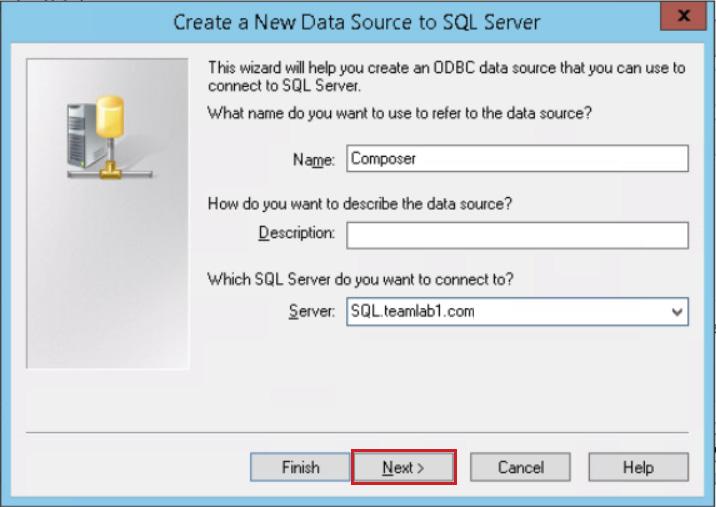 On the Create a New Data Source to SQL Server page, enter the following information, and click Next.