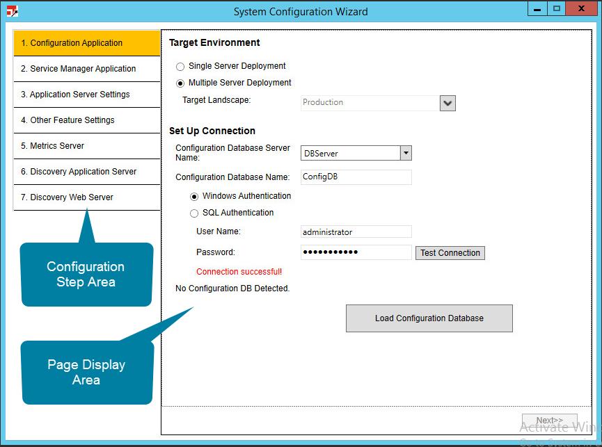 Navigating the System Configuration Wizard The System Configuration Wizard contains the areas shown in "System Configuration Wizard Areas" below.