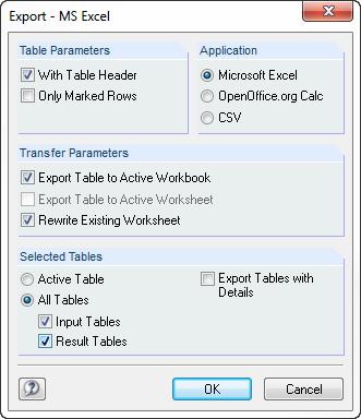 6 General Functions Excel / OpenOffice RF-DEFORM provides a function for the direct data export to MS Excel and OpenOffice.org Calc.