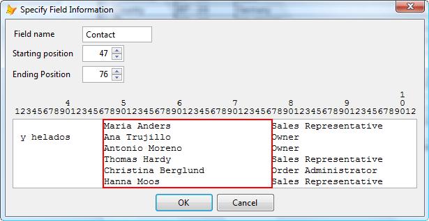 Double-click the field or click the Layout button to display the dialog shown in Figure 4. Enter the desired field name and adjust the starting and ending positions for the field.