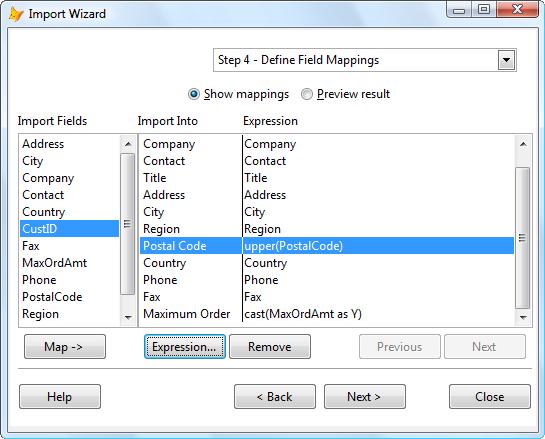 Figure 5. Select which table to import into in Step 3. The next step, shown in Figure 6, allows you to specify how the import file fields map to the selected table s fields.