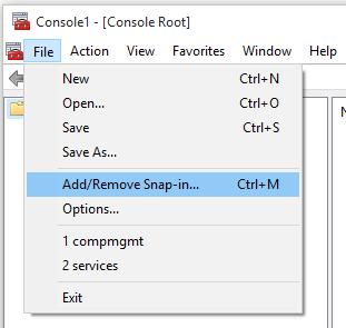 In the console, go to File > Add/Remove Snap in In