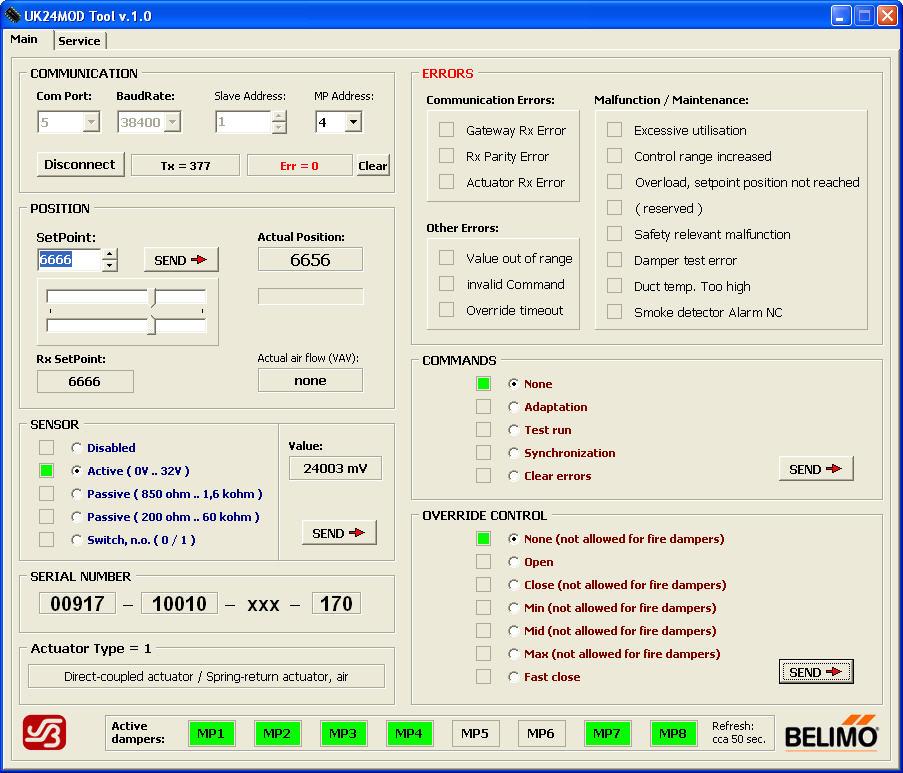 Diagnostics and testing tool A PC-based tool is available for diagnostics and tests which can be utilised as a Modbus Master and which uses graphics elements to depict the actuator information.
