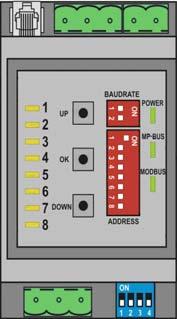 Operation, behaviour Setting the Modbus address The Modbus address is set in binary form with the 8 DIP switches under the front cover.