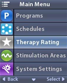 The Main Menu Entering a Therapy Rating The Therapy Rating is a way for the patient to communicate real time preferences to different therapy types.