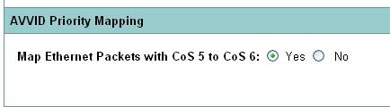 6. If applicable, click on the Advanced tab and select YES to map Ethernet packets with CoS 5 to CoS 6 (see figure 24). Figure 24 7. Click on the Advanced tab and enable WMM (see figure 25).