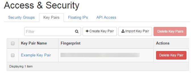 2. Select the Key Pairs tab. 3. If you want OpenStack to create a key pair for you: a. Click the Create Key Pair bu