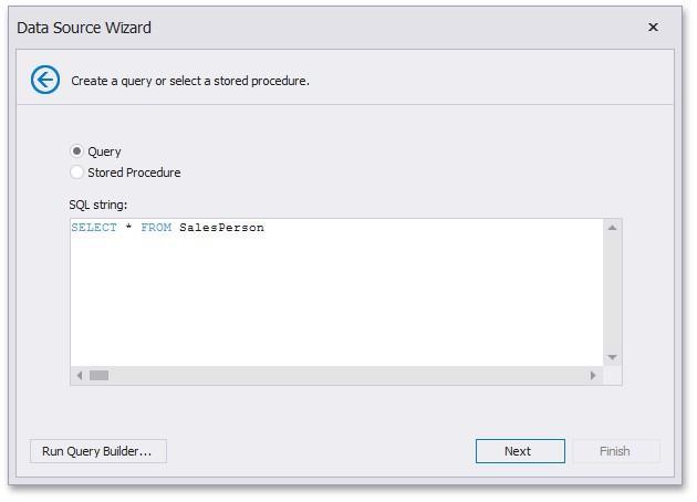 Select the Query option and run the Query Builder by clicking the Run Query Builder... button.