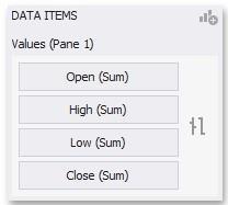 133 Stock When you select the Stock series type in the Designer, the DATA ITEMS area displays four data item placeholders. Stock series require four measures to be provided.