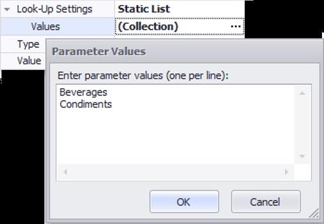 Dynamic List - allows you to use a list of values from the existing data source as a parameter.