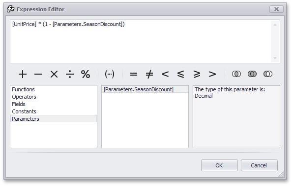 34 To see a list of available parameters, click Parameters in the Expression Editor dialog.