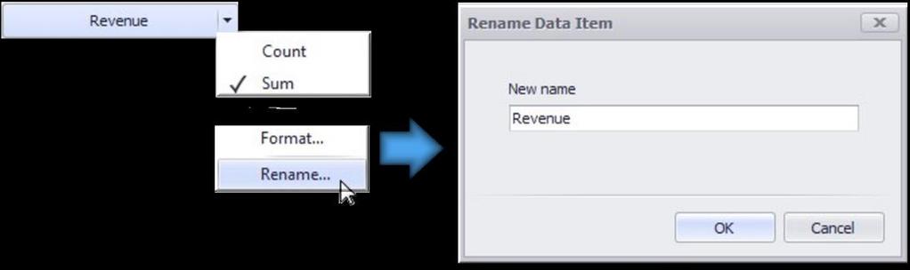 42 You can remove the data item by dragging it outside the DATA ITEMS pane.
